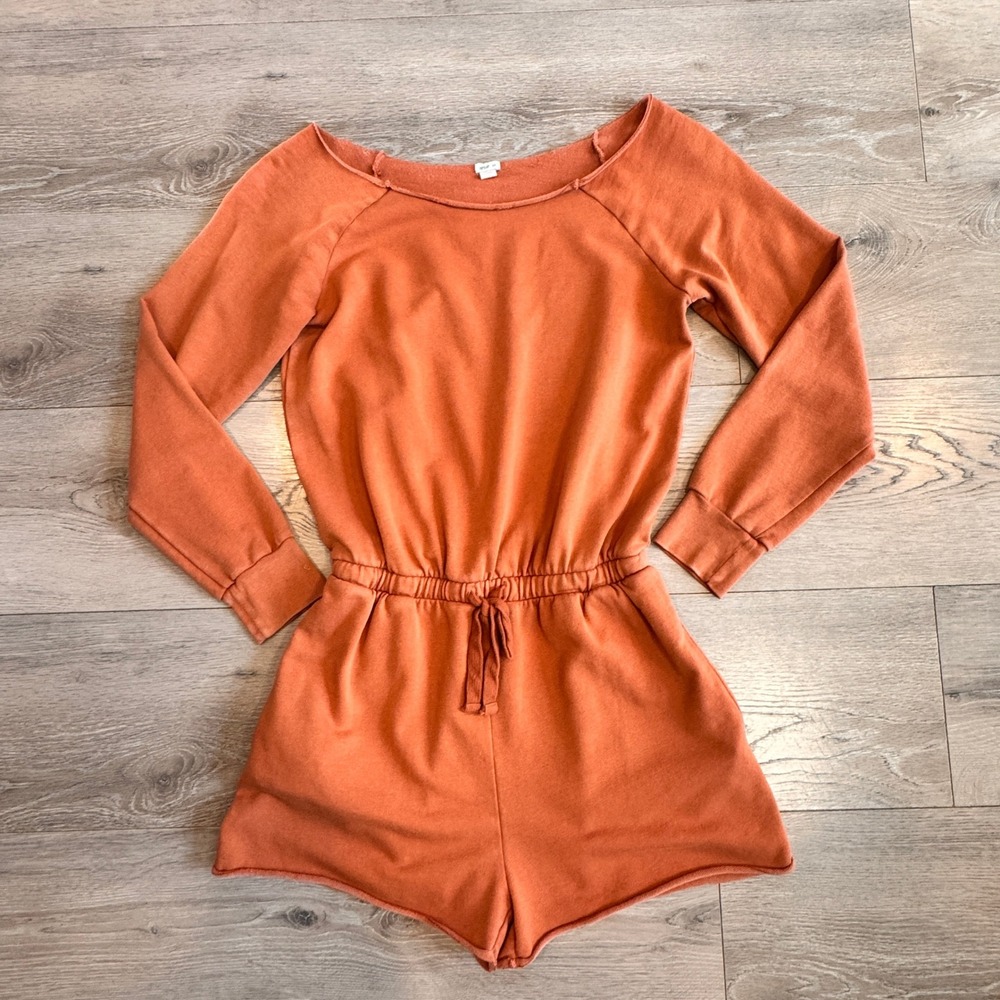 Aerie Long Sleeve French Terry‎ Romper Burnt Orange Terracotta Boat Neck Small S